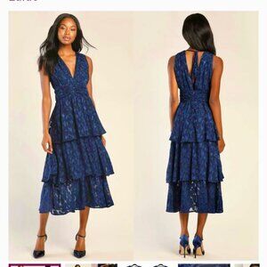 NWT LULUS Dainty Floral Plunge Neck Tier Ruffle Soft Girl Wedding Guest Dress XS